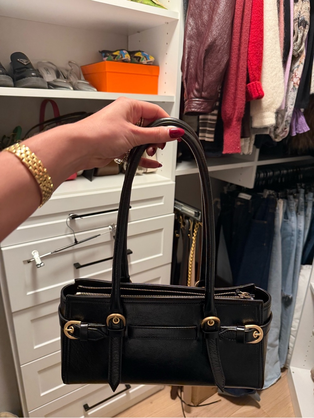 Reformation Black Leather Shoulder Bag with Gold Hardware - Picture 4 of 4